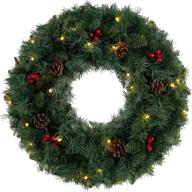 enhance your holiday décor with 24in 2ft christmas wreaths: dewbin artificial christmas door wreath with 30 led lights, red berries, pine cones, timer for indoor/outdoor xmas decorations logo