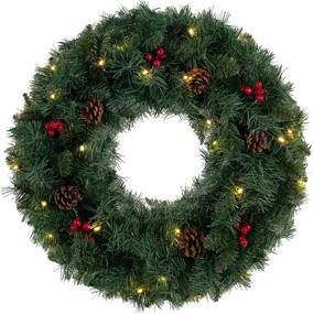 img 4 attached to Enhance Your Holiday Décor with 24IN 2FT Christmas Wreaths: DEWBIN Artificial Christmas Door Wreath with 30 LED Lights, Red Berries, Pine Cones, Timer for Indoor/Outdoor Xmas Decorations