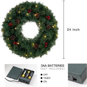 img 2 attached to Enhance Your Holiday Décor with 24IN 2FT Christmas Wreaths: DEWBIN Artificial Christmas Door Wreath with 30 LED Lights, Red Berries, Pine Cones, Timer for Indoor/Outdoor Xmas Decorations