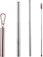 🌹 compact rose gold reusable straws – set of 2 stainless steel metal straws with case & cleaning brush - perfect for 16-30 oz tumblers logo