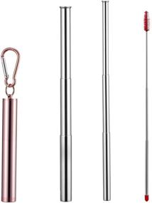 img 4 attached to 🌹 Compact Rose Gold Reusable Straws – Set of 2 Stainless Steel Metal Straws with Case & Cleaning Brush - Perfect for 16-30 oz Tumblers