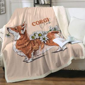 img 4 attached to 🐾 Watercolor Corgi Floral Sherpa Fleece Blanket - Welsh Corgi with Flower Animal Pattern, Cozy Blankets for Bed or Couch - Ideal Dog Lover Bedding Gift, Twin Size (60"x80")