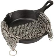 🍳 laukingdom cast iron cleaner - premium stainless steel chainmail scrubber for ultimate cast iron pan cleaning, hygienic anti-rust scraper with corner ring, square (7x7 inch) logo