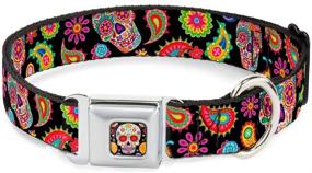 img 4 attached to 🐶 Buckle-Down Dog Collar with Seatbelt Buckle: Bobo Sugar Skull Paisley Black - Available in Adjustable Sizes for Small, Medium, and Large Dogs