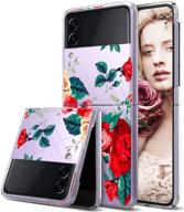 aigomara clear case for samsung galaxy z flip 3 5g case (2021) red flower print design slim hard pc shookproof protection folding anti-drop transparent cover for galaxy z flip 3 5g logo