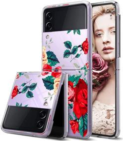 img 4 attached to AIGOMARA Clear Case For Samsung Galaxy Z Flip 3 5G Case (2021) Red Flower Print Design Slim Hard PC Shookproof Protection Folding Anti-Drop Transparent Cover For Galaxy Z Flip 3 5G