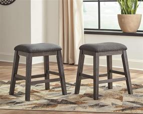 img 3 attached to 🪑 2-Pack Signature Design by Ashley Caitbrook Rustic Upholstered Barstool, 24.4" Counter Height, Gray