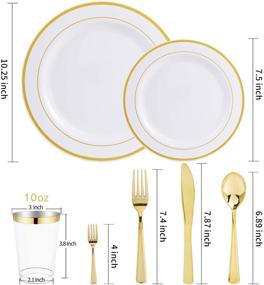 img 3 attached to WDF 25 Guest Gold Plastic Plates, Silverware, and Cups Set - Includes 25 Dinner Plates, 25 Salad Plates, 50 Forks, 25 Knives, 25 Spoons, Plastic Cups, and 25 Bonus Mini Forks (Dinnerware)
