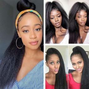 img 1 attached to 🎉 22 Inch PWEOUKE Yaki Straight Headband Synthetic Wig - Glueless Kinky Headband Wigs for Black Women - Natural Black, None Lace Front - Ideal for Daily Party, 1B