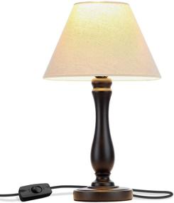 img 3 attached to 🛏️ Noah LED Side Bedside Table & Desk Lamp - Elegant Black Wood Base, Neutral Shade & Soft Ambient Light for Bedroom Nightstand, Living Room, Office - Includes LED Bulb and Cord