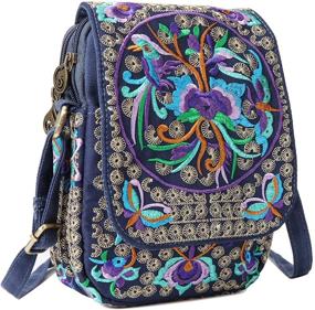 img 2 attached to 🌸 Floral Embroidered Medium Crossbody Handbag with Handcrafted Shoulder Strap - Women's Wallet & Shoulder Bag Combo