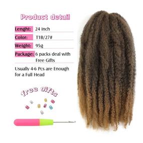 img 2 attached to 🔥 6Packs Marley Hair 24 inch Long Afro Kinky Twist Crochet Hair Extension - Synthetic Fiber Marley Braid Twisting Hair (T1B/27)