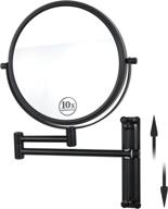 💄 lansi 10x magnifying wall mounted makeup mirror: adjustable height, double-sided mirrors for bathroom vanity in matte black, round shape logo