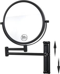 img 4 attached to 💄 Lansi 10x Magnifying Wall Mounted Makeup Mirror: Adjustable Height, Double-Sided Mirrors for Bathroom Vanity in Matte Black, Round Shape