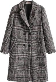 img 4 attached to 🧥 Women's Winter Overcoat - Classic Lattice Double Breasted Woolen Long Coat with Lapel