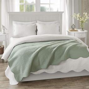 img 2 attached to 🛋️ Premium Madison Park Tuscany Oversized Quilted Throw in Seafoam, Soft and Cozy Microfiber, 60x72, with Scalloped Edges, Perfect for Bed, Couch, or Sofa