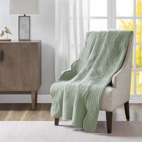 img 4 attached to 🛋️ Premium Madison Park Tuscany Oversized Quilted Throw in Seafoam, Soft and Cozy Microfiber, 60x72, with Scalloped Edges, Perfect for Bed, Couch, or Sofa