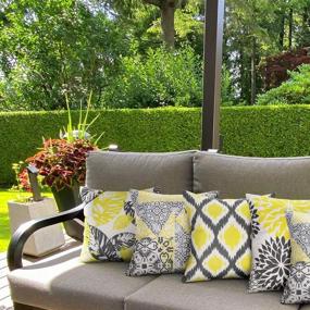 img 1 attached to Yellow Leaf and Flower Decorative Waterproof Pillow Covers for Outdoor Furniture - Set of 4, 18x18 inch