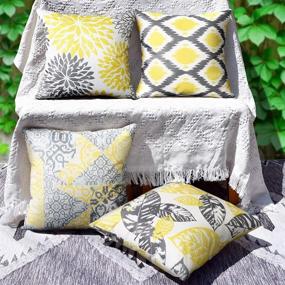 img 4 attached to Yellow Leaf and Flower Decorative Waterproof Pillow Covers for Outdoor Furniture - Set of 4, 18x18 inch