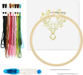 img 2 attached to Maydear Stamped Embroidery Kit for Beginners - Cross Stitch Kit with Pattern, Embroidery Starter Kit Including Hoop, Color Threads, and Scissors - Wreath Design - 16 Inch