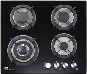 img 4 attached to STULENG Dual Fuel Sealed 4 Burners Gas Cooktop: 24 inch Tempered Glass Gas Cooker with Thermocouple Protection and Easy-to-Clean Black Surface