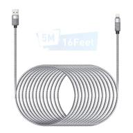 сертифицированный mfi 16ft / 5m кабель для зарядки iphone - длинный кабель из нейлона для быстрой зарядки iphone 12 11 pro x xs max xr / 8 plus / 7 plus / 6 / 6s plus / 5s / 5c / pad mini air - сертифицированный mfi логотип
