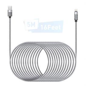 img 4 attached to Сертифицированный MFi 16FT / 5M кабель для зарядки iPhone - длинный кабель из нейлона для быстрой зарядки iPhone 12 11 Pro X XS Max XR / 8 Plus / 7 Plus / 6 / 6s Plus / 5s / 5c / Pad Mini Air - сертифицированный MFi
