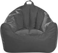 posh creations structured comfy bean bag chair for gaming, reading, and watching tv in malibu lounge style, soft nylon fabric - charcoal gray logo