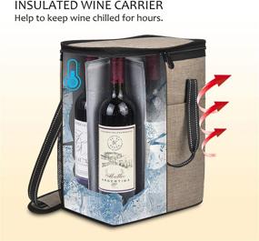 img 3 attached to 🍷 Premium 6 Bottle Wine Carrier: Insulated Leakproof Cooler Tote Bag for Travel, Camping and Picnic - A Perfect Wine Lover's Gift in Beige