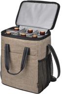 🍷 premium 6 bottle wine carrier: insulated leakproof cooler tote bag for travel, camping and picnic - a perfect wine lover's gift in beige logo