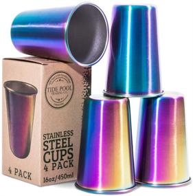 img 4 attached to 🌈 Rainbow Stainless Steel Cups 16 oz 4-Pack for Kids & Adults – Reusable Drinkware for Birthday Party, Camping, Travel, Outdoors – Durable, Unbreakable, BPA-Free