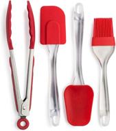 🔥 cooking light utensils set: non-stick, heat resistant silicone tools for cooking, baking, and mixing - 4 piece set in red logo