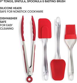 img 3 attached to 🔥 Cooking Light Utensils Set: Non-Stick, Heat Resistant Silicone Tools for Cooking, Baking, and Mixing - 4 Piece Set in Red