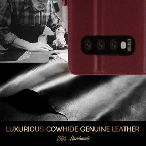 img 2 attached to 👜 FYY Luxury Cowhide Genuine Leather RFID Blocking Wallet Case for Samsung Galaxy S10+ Plus 6.4" - Handcrafted Flip Folio Case with Kickstand Function and Card Slots in Wine Red