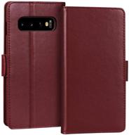 👜 fyy luxury cowhide genuine leather rfid blocking wallet case for samsung galaxy s10+ plus 6.4" - handcrafted flip folio case with kickstand function and card slots in wine red logo