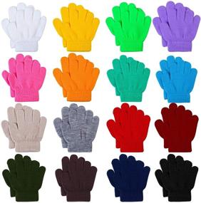 img 4 attached to 🧤 Cooraby 16 Pairs of Full Finger Stretchy Knitted Winter Gloves for Kids - Warm and Magic Gloves for Boys or Girls