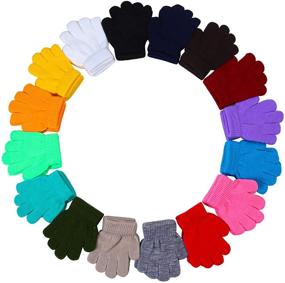 img 1 attached to 🧤 Cooraby 16 Pairs of Full Finger Stretchy Knitted Winter Gloves for Kids - Warm and Magic Gloves for Boys or Girls