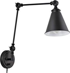 img 2 attached to 🔌 WINGBO Vintage Adjustable Swing Arm Wall Lamp: Foldable, Plug-In or Hardwire, Industrial Wall Sconce with On/Off Switch - Black Wall Light for Reading, Bedside Lamp