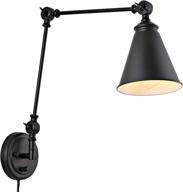 🔌 wingbo vintage adjustable swing arm wall lamp: foldable, plug-in or hardwire, industrial wall sconce with on/off switch - black wall light for reading, bedside lamp логотип