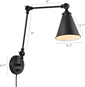 img 1 attached to 🔌 WINGBO Vintage Adjustable Swing Arm Wall Lamp: Foldable, Plug-In or Hardwire, Industrial Wall Sconce with On/Off Switch - Black Wall Light for Reading, Bedside Lamp