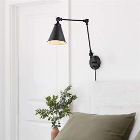 img 3 attached to 🔌 WINGBO Vintage Adjustable Swing Arm Wall Lamp: Foldable, Plug-In or Hardwire, Industrial Wall Sconce with On/Off Switch - Black Wall Light for Reading, Bedside Lamp