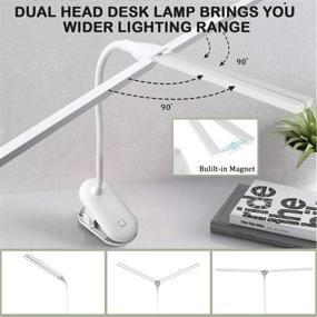 img 1 attached to 🔦 Dual Head Clamp LED Desk Lamp with Adjustable 3 Color Modes, Stepless Dimming and Eye Protection Reading Light - 3000-6500K, 48 Beads, 360° Flexible Gooseneck, USB Rechargeable & Built-in Battery Table Light