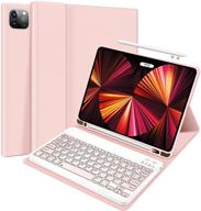 💖 wireless detachable keyboard case for ipad pro 12.9-inch 2021 (5th gen)/2020 (4th gen)/2018 (3rd gen) - pencil holder - pink logo