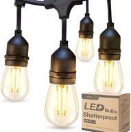 🌟 48ft outdoor led string lights with dimmable 2w edison vintage shatterproof bulbs - commercial grade weatherproof strand, ul listed heavy-duty decorative cafe, patio, market lighting логотип