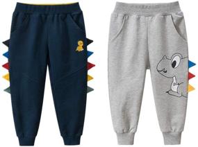 img 4 attached to 🦖 Black and Gray Boys' Dinosaur Sweatpants - Toddler Athletic Pants