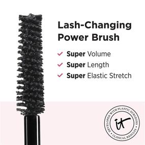 img 1 attached to 💃 Super Black Elastic Stretch Volumizing & Lengthening Mascara by IT Cosmetics - Lift, Separate, and Condition Lashes - Infused with Collagen, Biotin, and Peptides - 0.3 fl oz
