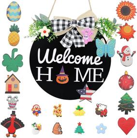 img 4 attached to 🏡 Versatile Welcome Sign for Front Door - Seasonal Round Wood Wreaths for Farmhouse Wall Hanging on Outdoor Porch, Ideal for Halloween, Christmas, and Winter Decor with 25 Icons