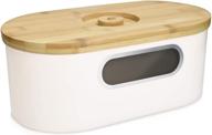 🍞 navaris cream metal bread box with lid - container with window and bamboo wood cutting board lid - small tin holder for kitchen counter top in white color логотип