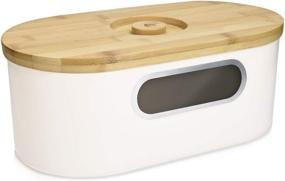 img 4 attached to 🍞 Navaris Cream Metal Bread Box with Lid - Container with Window and Bamboo Wood Cutting Board Lid - Small Tin Holder for Kitchen Counter Top in White Color