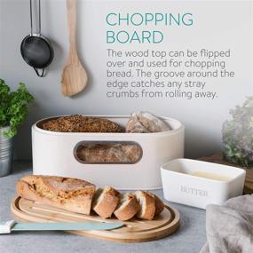 img 2 attached to 🍞 Navaris Cream Metal Bread Box with Lid - Container with Window and Bamboo Wood Cutting Board Lid - Small Tin Holder for Kitchen Counter Top in White Color